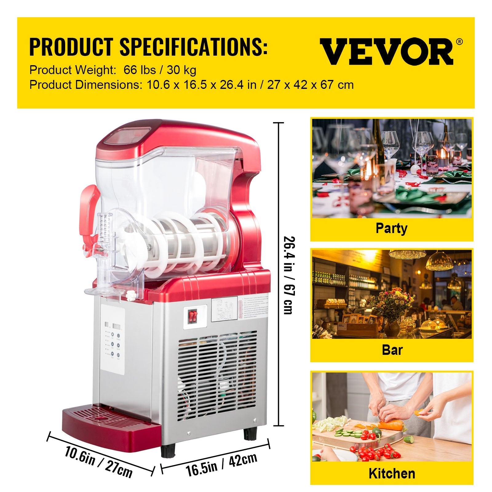 VEVOR Slush Frozen Drink Machine, 6LX1 Tank, 450W Commercial Margarita Maker with 14°F to 41°F Temperature Preservation, Automatic Clean Four Selectable Modes for Cafes Restaurants, Red 