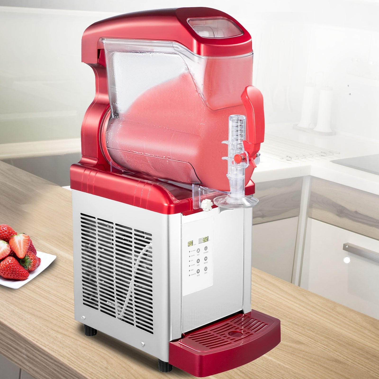 VEVOR Slush Frozen Drink Machine, 6LX1 Tank, 450W Commercial Margarita Maker with 14°F to 41°F Temperature Preservation, Automatic Clean Four Selectable Modes for Cafes Restaurants, Red 