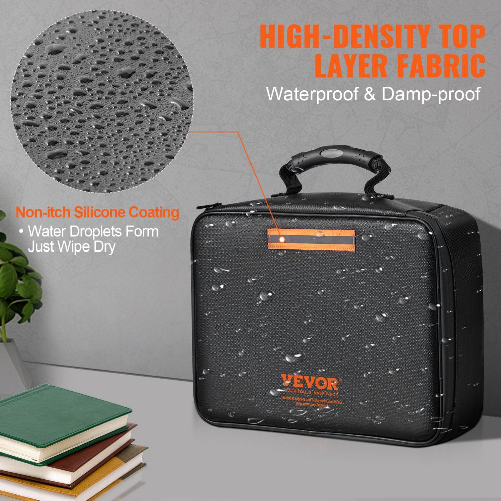 VEVOR Fireproof Document Box, Fireproof Document Bag with Lock 2000?, 3-layer Fireproof and Waterproof File Box 14.17x10.63x4.13 inch with Zipper, for Money, Documents, Jewelry and Passport 