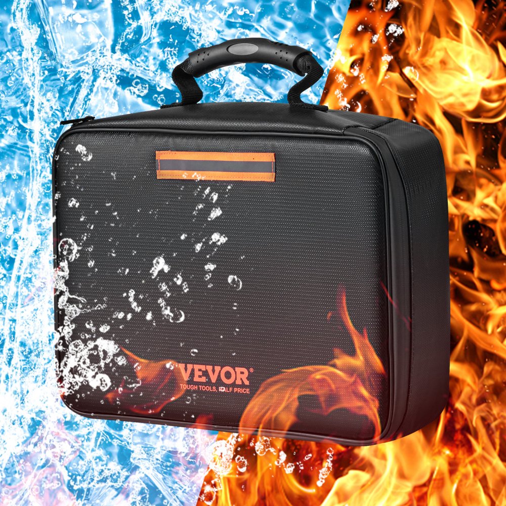 VEVOR Fireproof Document Box, Fireproof Document Bag with Lock 2000?, 3-layer Fireproof and Waterproof File Box 14.17x10.63x4.13 inch with Zipper, for Money, Documents, Jewelry and Passport 