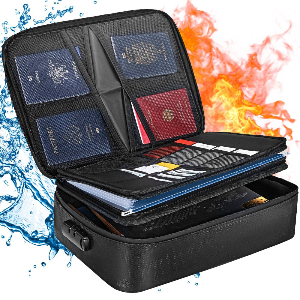 VEVOR Fireproof Document Box, Fireproof Document Bag with Lock 2000?, 3-layer Fireproof and Waterproof File Box 14.17x10.63x4.13 inch with Zipper, for Money, Documents, Jewelry and Passport 