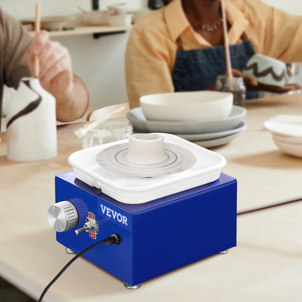 VEVOR Mini Pottery Wheel, 2 Turntables 2.6in / 3.9in Ceramic Wheel Forming Machine, Adjustable 0-300RPM Speed ABS Detachable Basin, Sculpting Tools Apron Accessory Kit for Work Art Craft DIY 