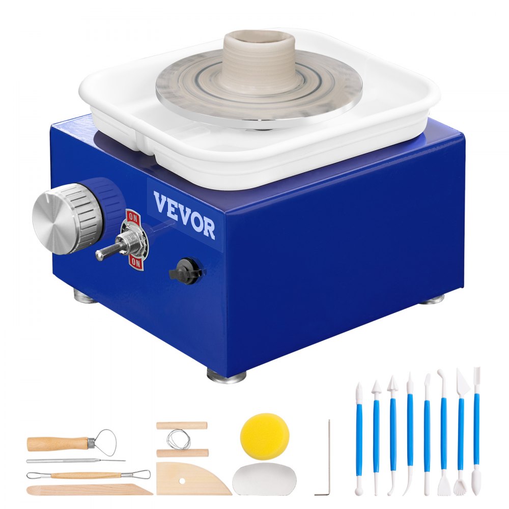 VEVOR Mini Pottery Wheel, 2 Turntables 2.6in / 3.9in Ceramic Wheel Forming Machine, Adjustable 0-300RPM Speed ABS Detachable Basin, Sculpting Tools Apron Accessory Kit for Work Art Craft DIY 