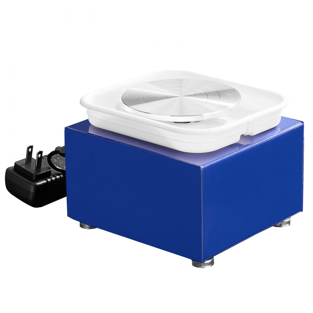 VEVOR Mini Pottery Wheel, 2 Turntables 2.6in / 3.9in Ceramic Wheel Forming Machine, Adjustable 0-300RPM Speed ABS Detachable Basin, Sculpting Tools Apron Accessory Kit for Work Art Craft DIY 