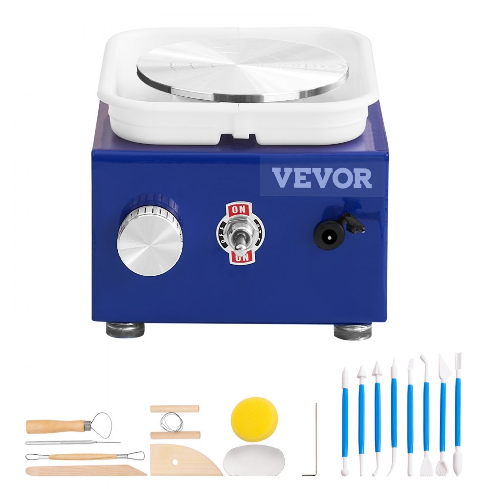 VEVOR Mini Pottery Wheel, 2 Turntables 2.6in / 3.9in Ceramic Wheel Forming Machine, Adjustable 0-300RPM Speed ABS Detachable Basin, Sculpting Tools Apron Accessory Kit for Work Art Craft DIY 