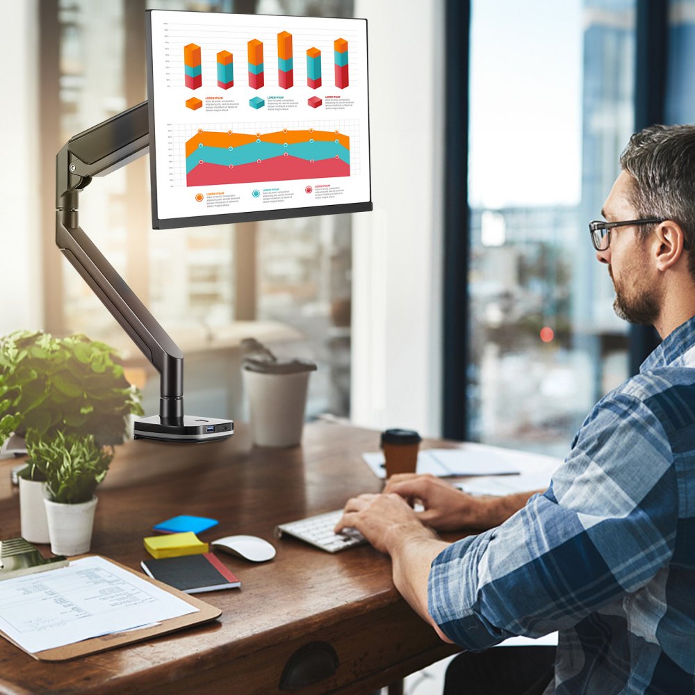 VEVOR Single Monitor Mount, Supports 13"-35" Screen, Fully Adjustable Gas Spring Monitor Arm, Holds up to 26.4 lbs, Computer Monitor Stand Holder with C-Clamp/Grommet Mounting Base, VESA Mount Bracket 