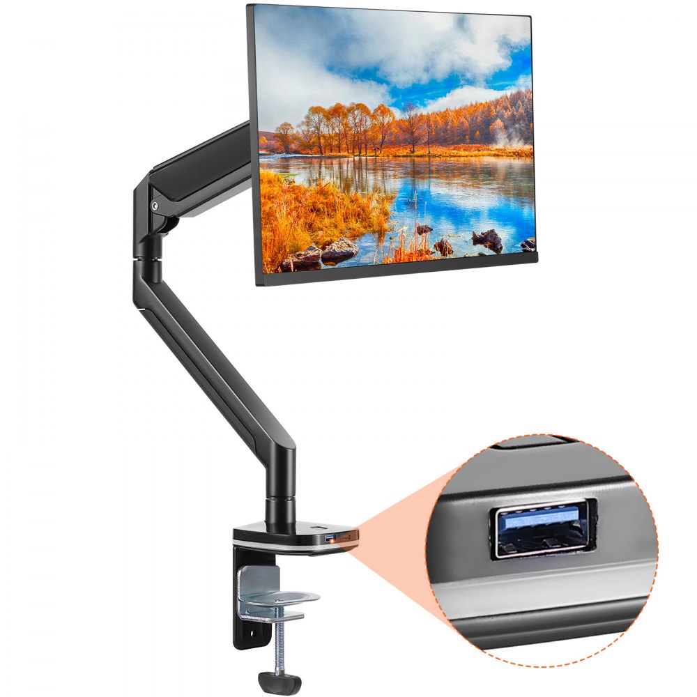 VEVOR Single Monitor Mount, Supports 13"-35" Screen, Fully Adjustable Gas Spring Monitor Arm, Holds up to 26.4 lbs, Computer Monitor Stand Holder with C-Clamp/Grommet Mounting Base, VESA Mount Bracket 