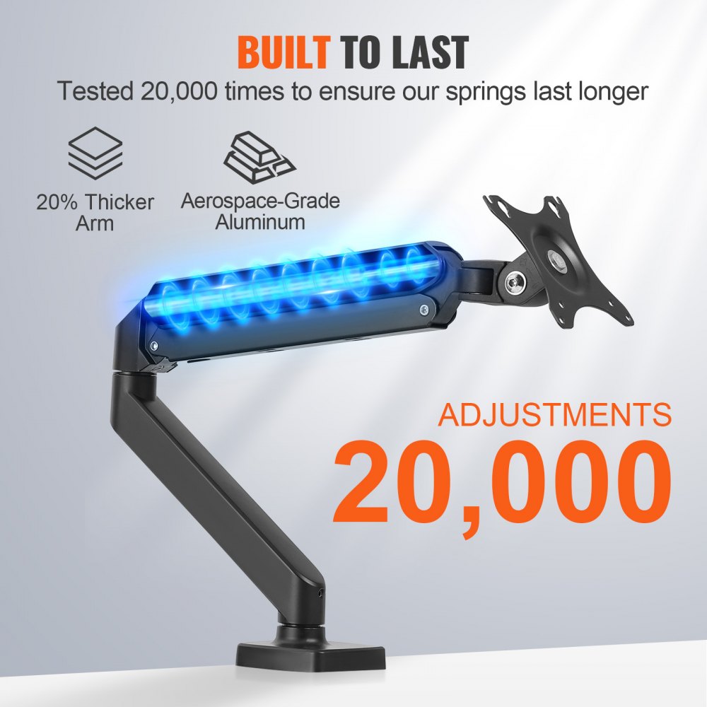 VEVOR Single Monitor Mount, Supports 13"-32" Screen, Fully Adjustable Gas Spring Monitor Arm, Holds up to 20 lbs, Computer Monitor Stand Holder with C-Clamp/Grommet Mounting Base, VESA Mount Bracket 