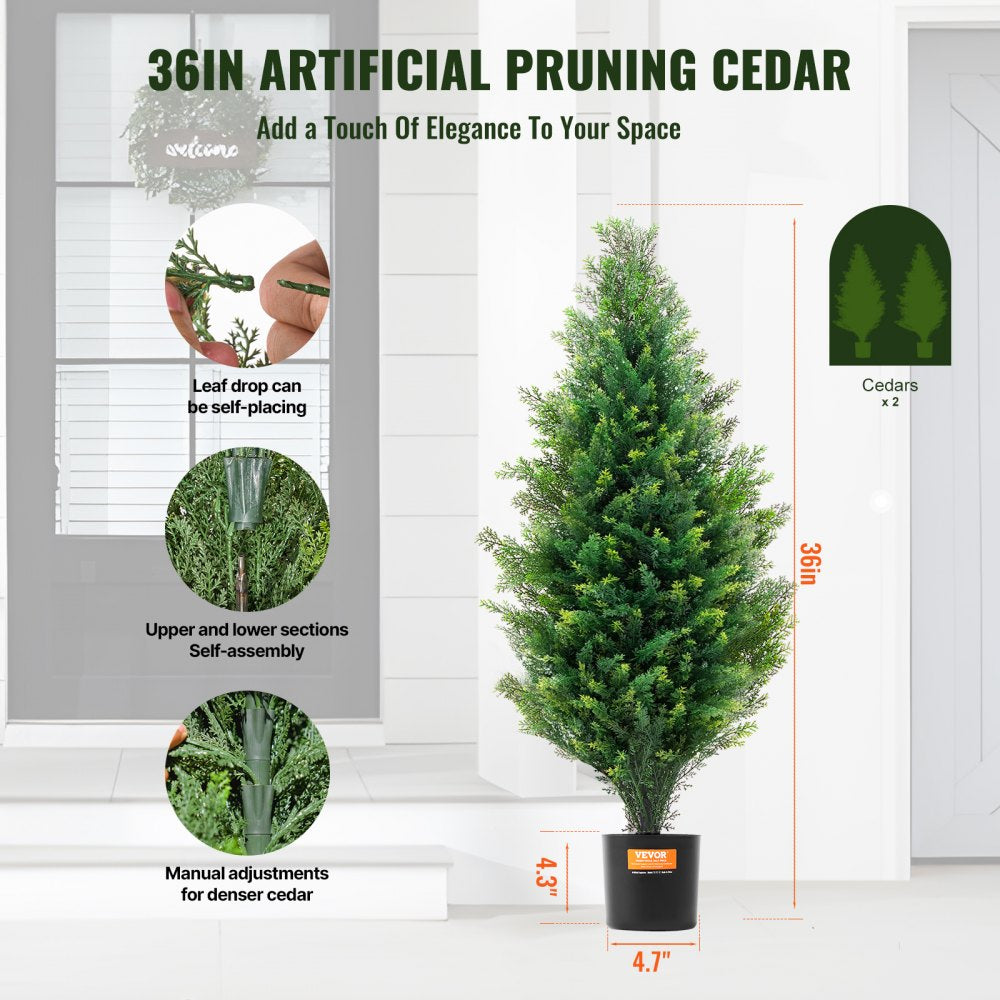 VEVOR 2 Pack 3' Artificial Cedar Topiary Tree Faux Plant UV Decor In/Outdoor 
