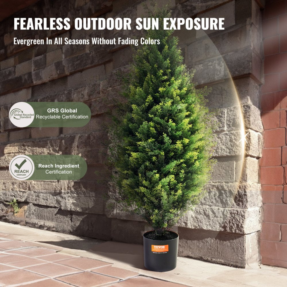 VEVOR 2 Pack 3' Artificial Cedar Topiary Tree Faux Plant UV Decor In/Outdoor 