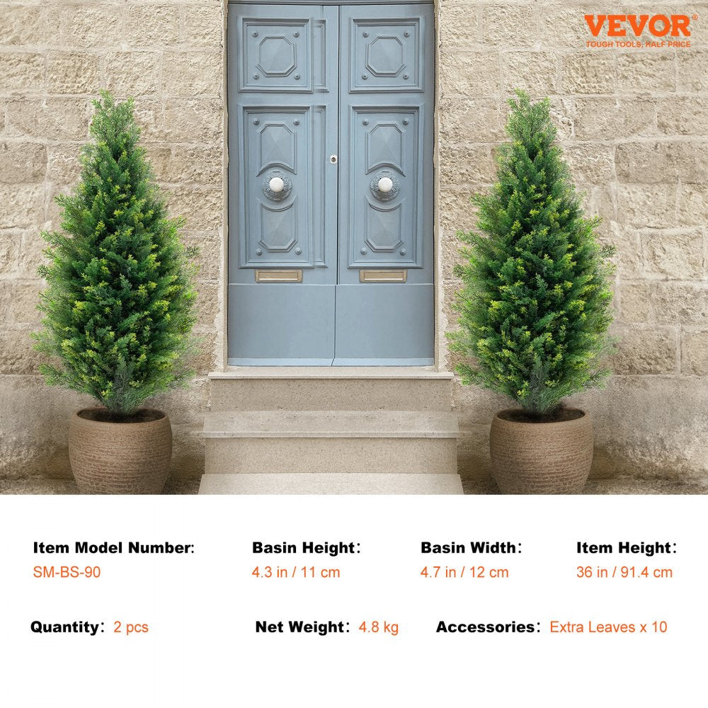 VEVOR 2 Pack 3' Artificial Cedar Topiary Tree Faux Plant UV Decor In/Outdoor 