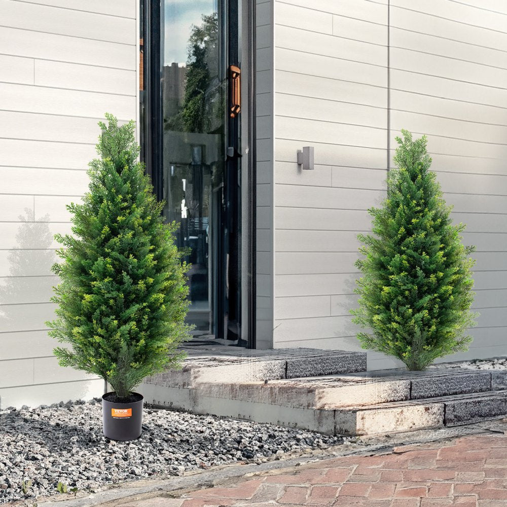 VEVOR 2 Pack 3' Artificial Cedar Topiary Tree Faux Plant UV Decor In/Outdoor 