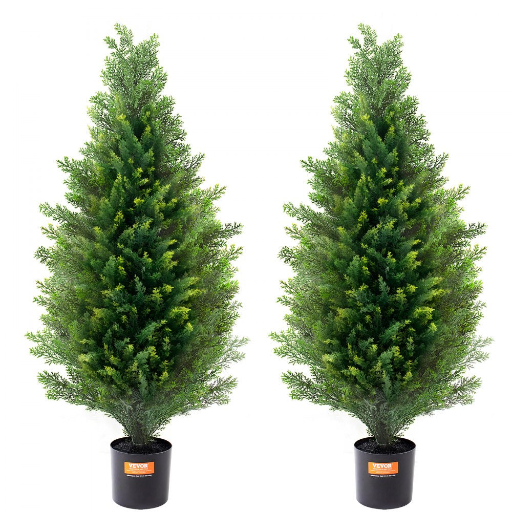 VEVOR 2 Pack 3' Artificial Cedar Topiary Tree Faux Plant UV Decor In/Outdoor 