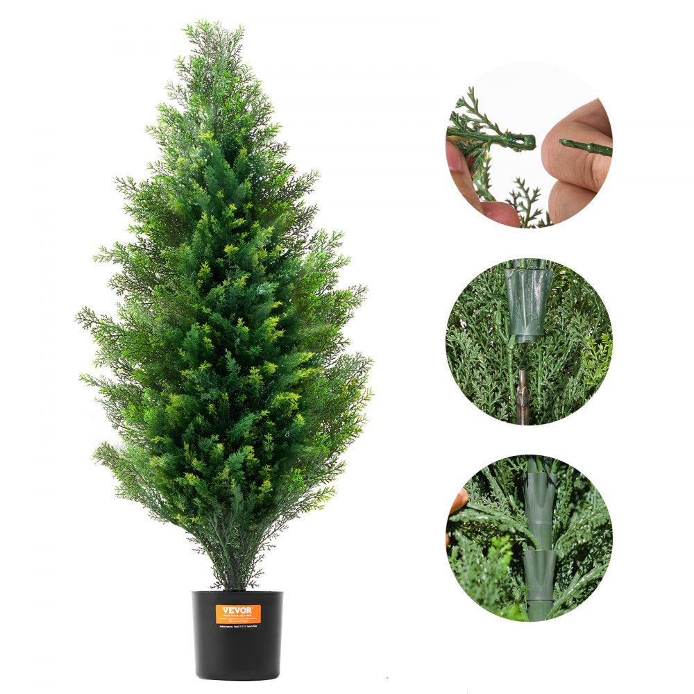 VEVOR 2 Pack 3' Artificial Cedar Topiary Tree Faux Plant UV Decor In/Outdoor 