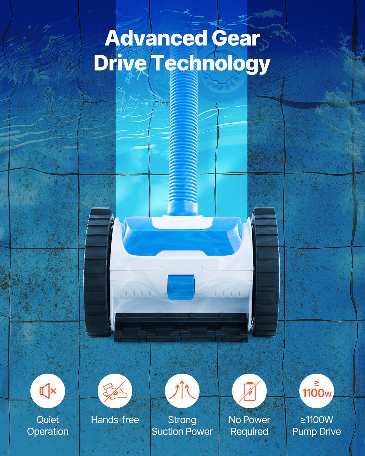 VEVOR Suction Pool Cleaner Vacuum Cleaner 2 Wheels for In/Above-ground Pool 