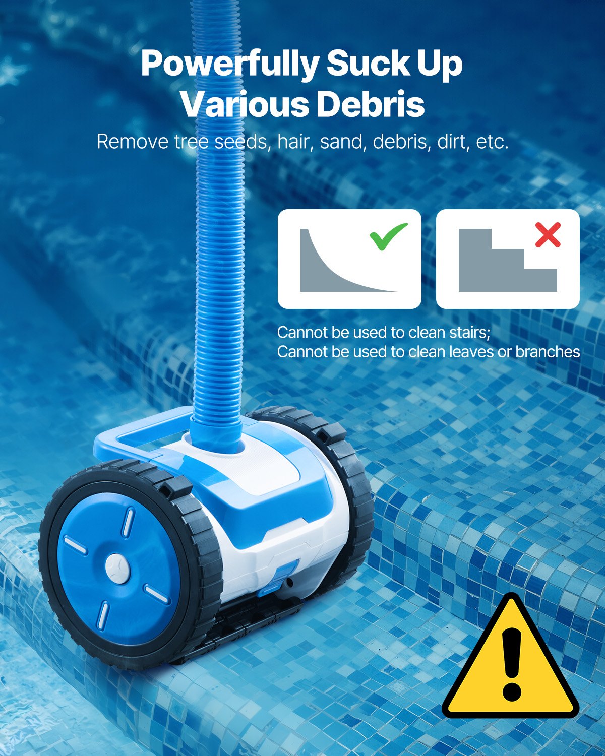 VEVOR Suction Pool Cleaner Vacuum Cleaner 2 Wheels for In/Above-ground Pool 