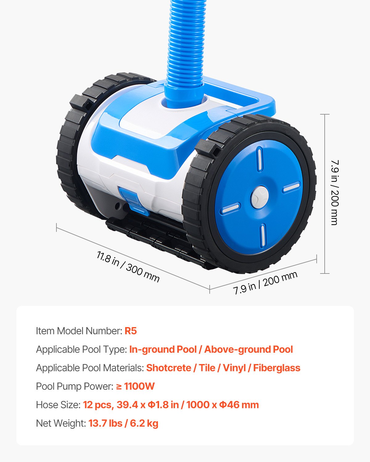 VEVOR Suction Pool Cleaner Vacuum Cleaner 2 Wheels for In/Above-ground Pool 