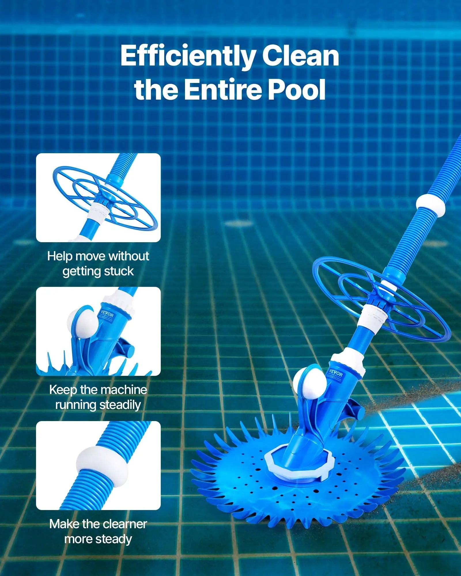 VEVOR Suction Pool Cleaner Vacuum Cleaner 12 Hoses for In/Above-ground Pool