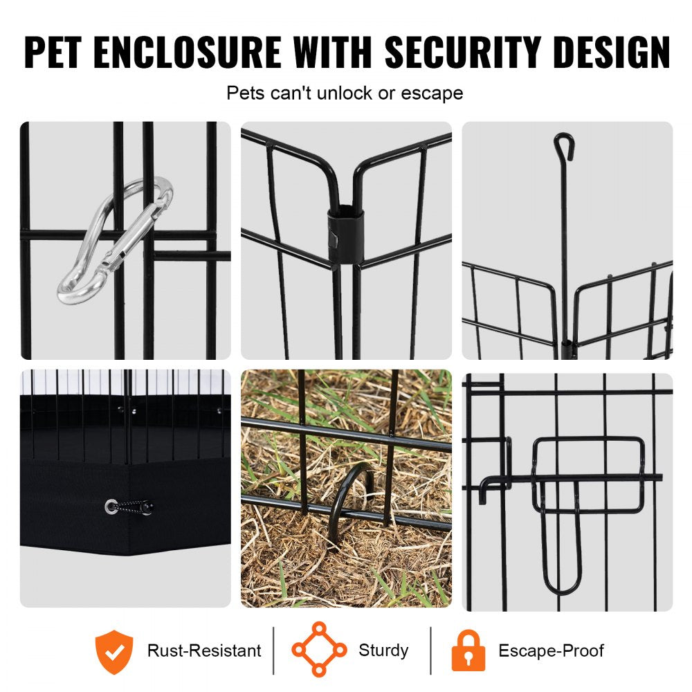 VEVOR Dog Playpen 8 Panels Foldable Metal Dog Exercise Pen with Bottom Pad 30"H 