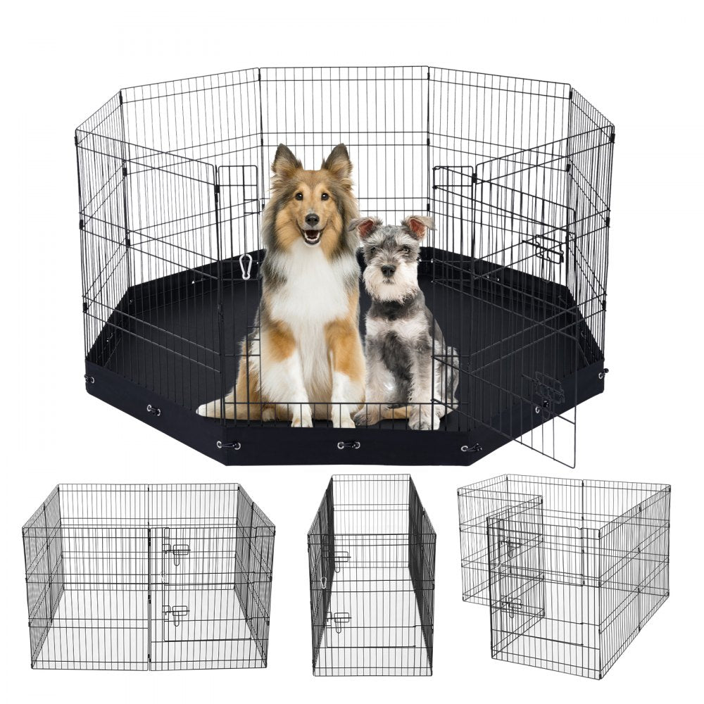 VEVOR Dog Playpen 8 Panels Foldable Metal Dog Exercise Pen with Bottom Pad 30"H 