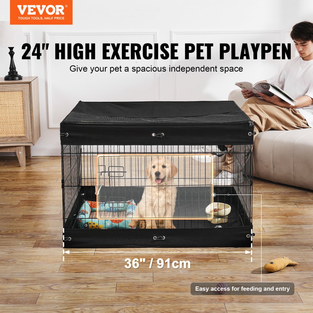 VEVOR Dog Playpen 4 Panels Foldable Metal Dog Exercise Pen with Bottom Pad Cover 