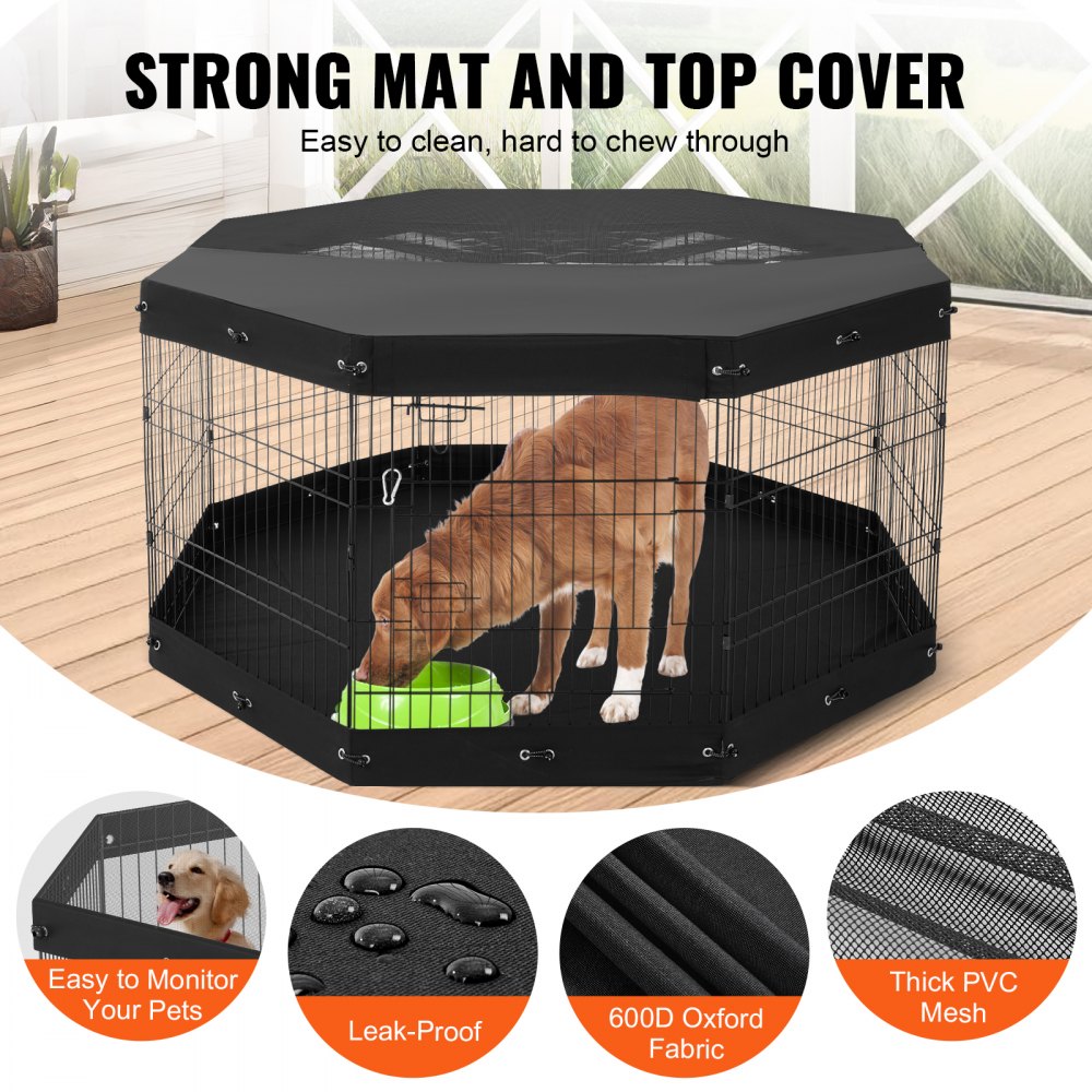 VEVOR Dog Playpen 8 Panels Foldable Metal Dog Exercise Pen with Pad Cover 30"H 