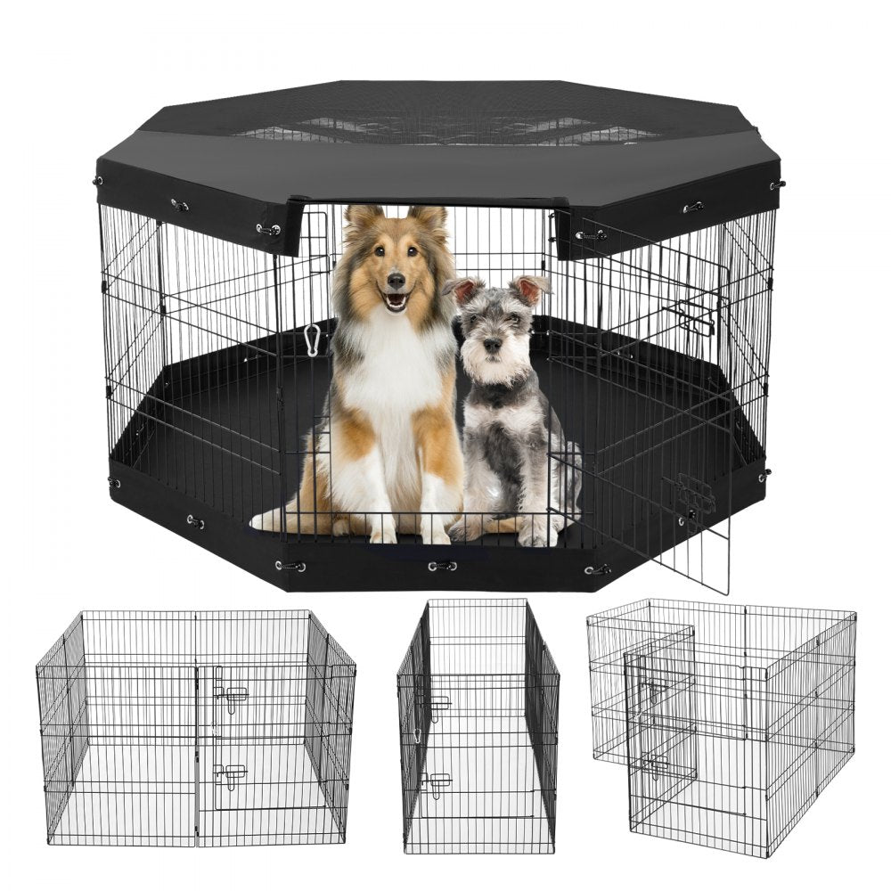 VEVOR Dog Playpen 8 Panels Foldable Metal Dog Exercise Pen with Pad Cover 30"H 