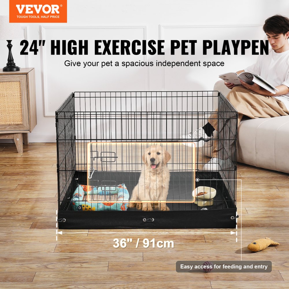 VEVOR Dog Playpen 4 Panels Foldable Metal Dog Exercise Pen with Bottom Pad 36 in 