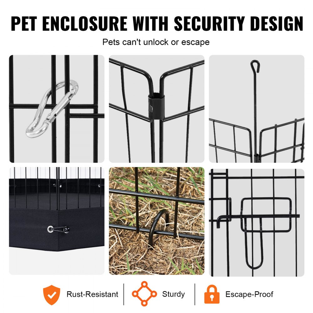 VEVOR Dog Playpen 4 Panels Foldable Metal Dog Exercise Pen with Bottom Pad 36 in 