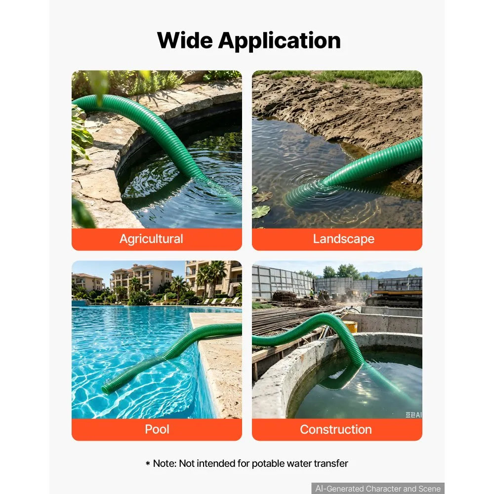 3" x 20 ft Heavy-Duty PVC Suction Hose Assembly with Cam & Groove Fittings – 60 PSI Water Pump Hose