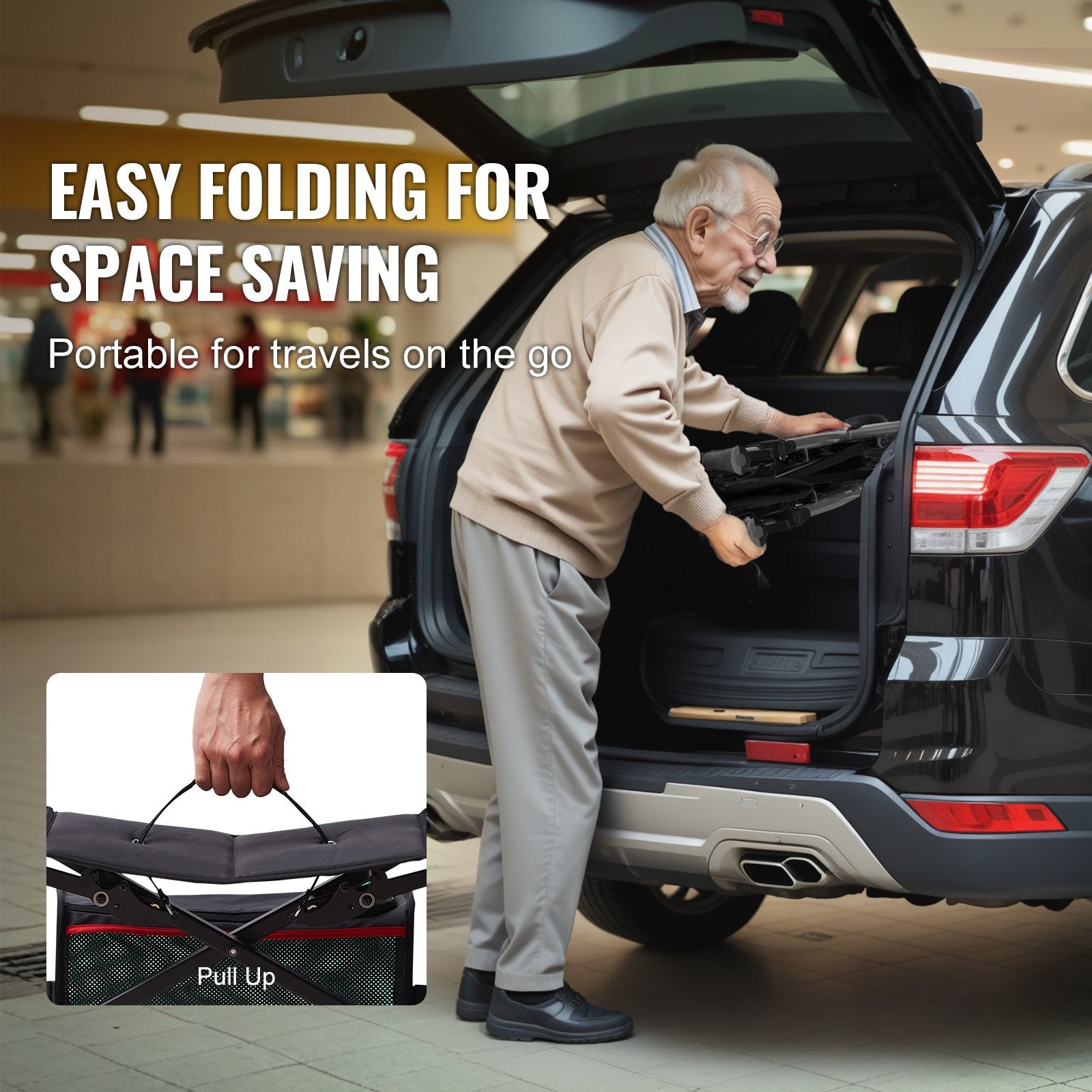 VEVOR Folding Rollator Walker for Seniors and Adults, Lightweight Aluminum Rolling Walker with Seat and Adjustable Handle, 4-Wheel Outdoor Mobility Walker with Spacious Storage Bag, 300LBS Capacity 