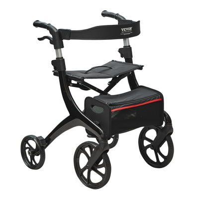 VEVOR Folding Rollator Walker for Seniors and Adults, Lightweight Aluminum Rolling Walker with Seat and Adjustable Handle, 4-Wheel Outdoor Mobility Walker with Spacious Storage Bag, 300LBS Capacity 