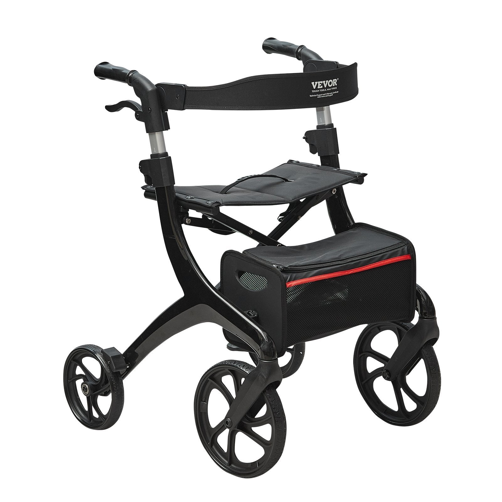 VEVOR Folding Rollator Walker for Seniors and Adults, Lightweight Aluminum Rolling Walker with Seat and Adjustable Handle, 4-Wheel Outdoor Mobility Walker with Spacious Storage Bag, 300LBS Capacity 