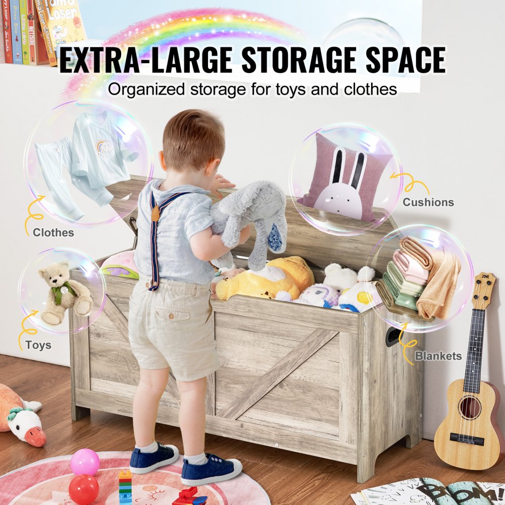 VEVOR Kids Toy Storage Bench Wooden Toy Box Chest 38.98 x 15.55 x 18.9 in Gray 