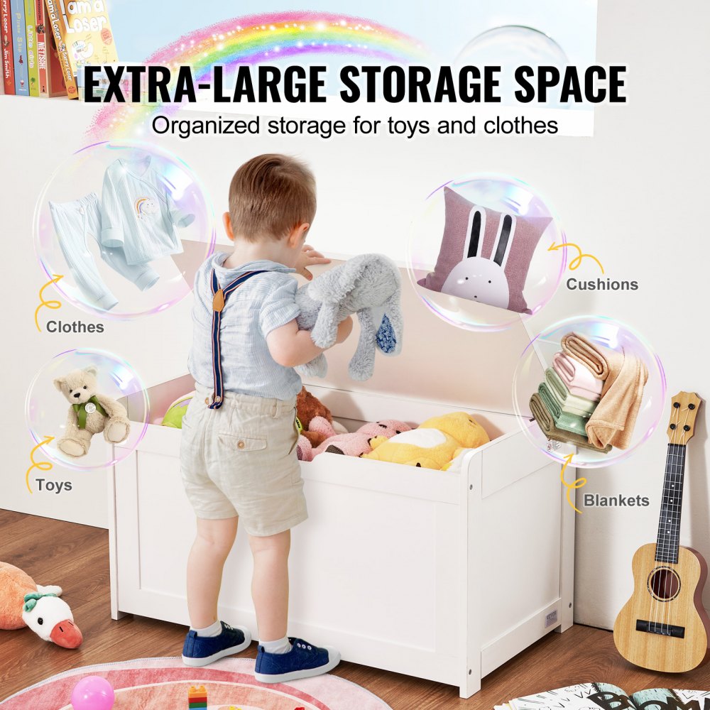 VEVOR Kids Toy Storage Bench Wooden Toy Box Chest 32.68 x 17.91 x 24.02" White 