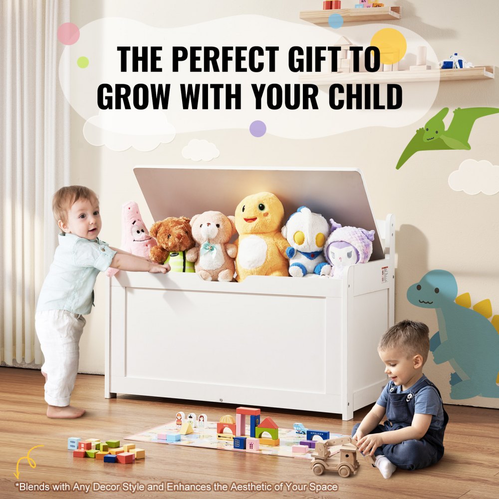 VEVOR Kids Toy Storage Bench Wooden Toy Box Chest 32.68 x 17.91 x 24.02" White 