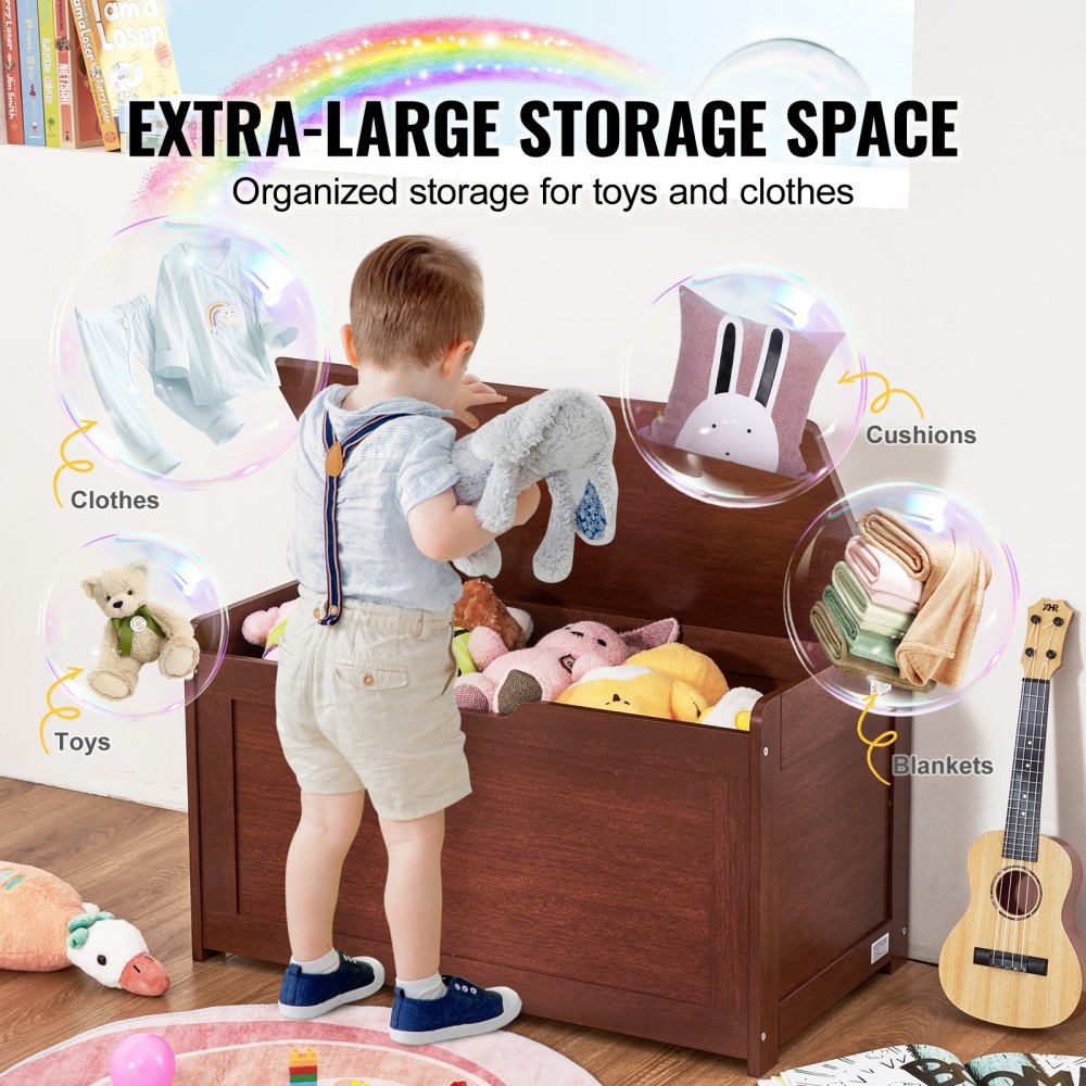 VEVOR Kids Toy Storage Bench Wooden Toy Box Chest 32.68 x 17.91 x 24.02" Cherry 