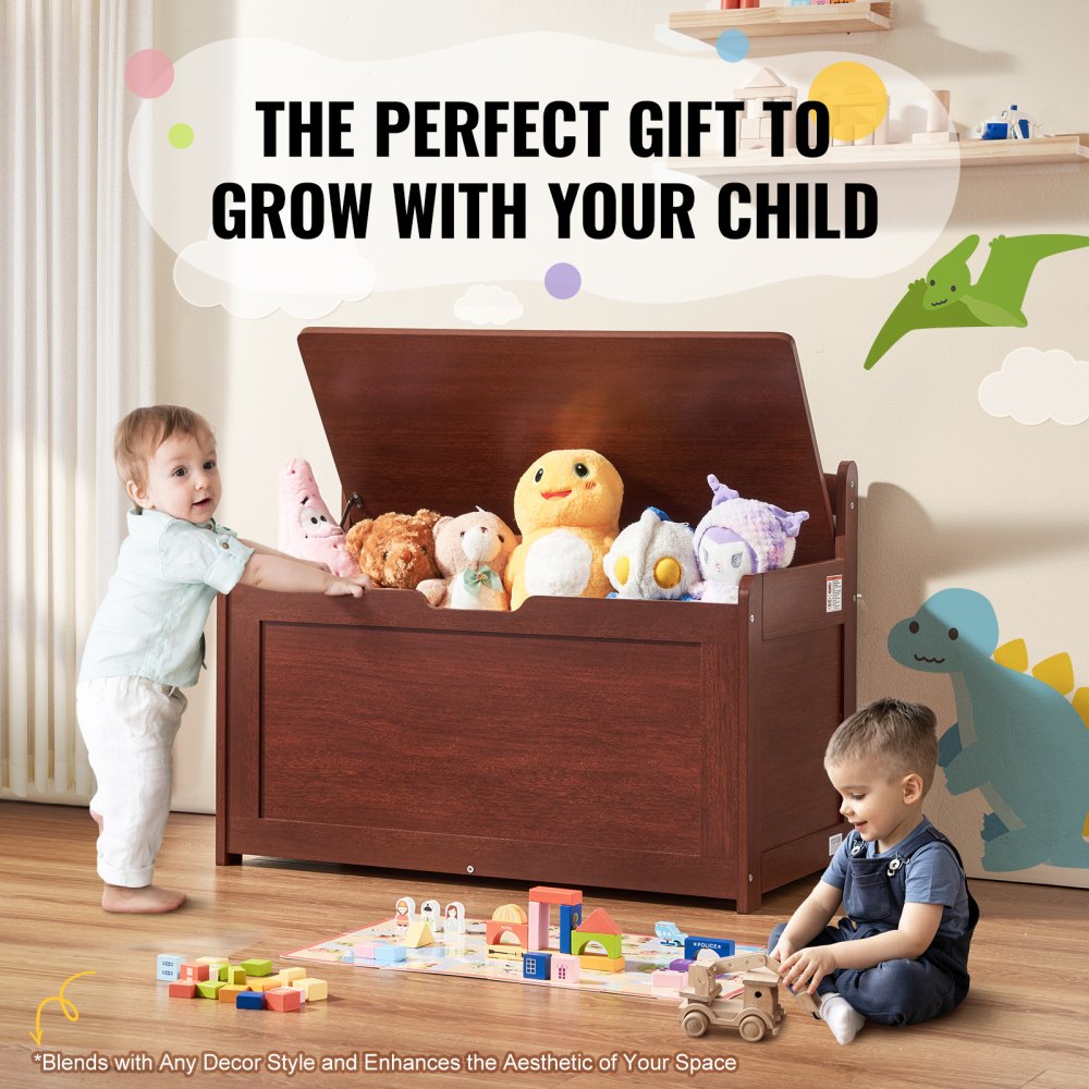 VEVOR Kids Toy Storage Bench Wooden Toy Box Chest 32.68 x 17.91 x 24.02" Cherry 