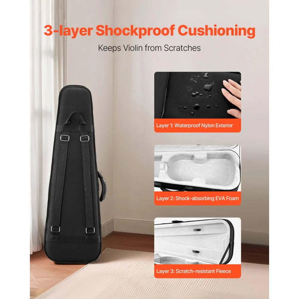 VEVOR Portable Nylon Fabric 4/4 Full Size Violin Case Anti-Scratch Carrying Bag