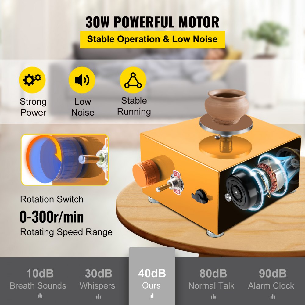 VEVOR Mini Pottery Wheel, 30W 0-2000 RPM Ceramic Wheel, Adjustable Speed DIY Clay Machines, Electric Sculpting Kits with 3 Turntables Trays and 16pcs Tools for Art Craft Work Molding Gift and Home DIY 