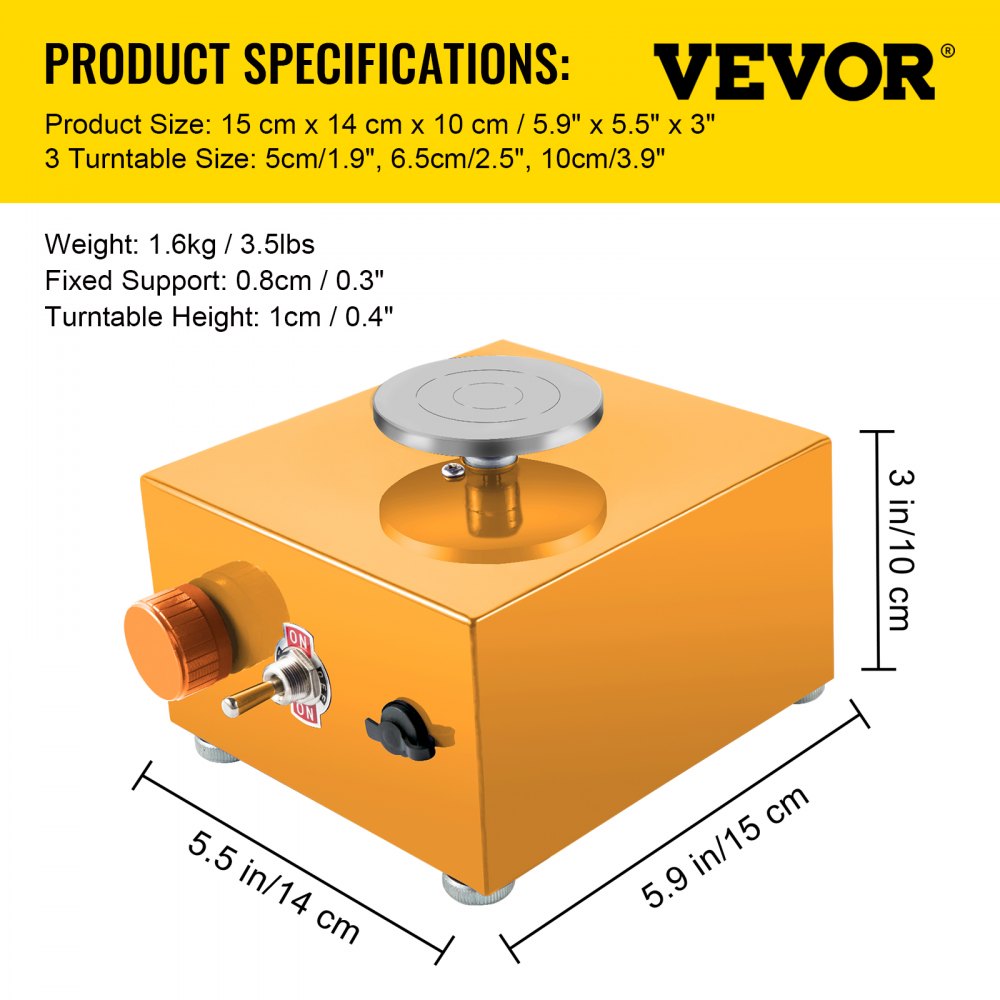 VEVOR Mini Pottery Wheel, 30W 0-2000 RPM Ceramic Wheel, Adjustable Speed DIY Clay Machines, Electric Sculpting Kits with 3 Turntables Trays and 16pcs Tools for Art Craft Work Molding Gift and Home DIY 