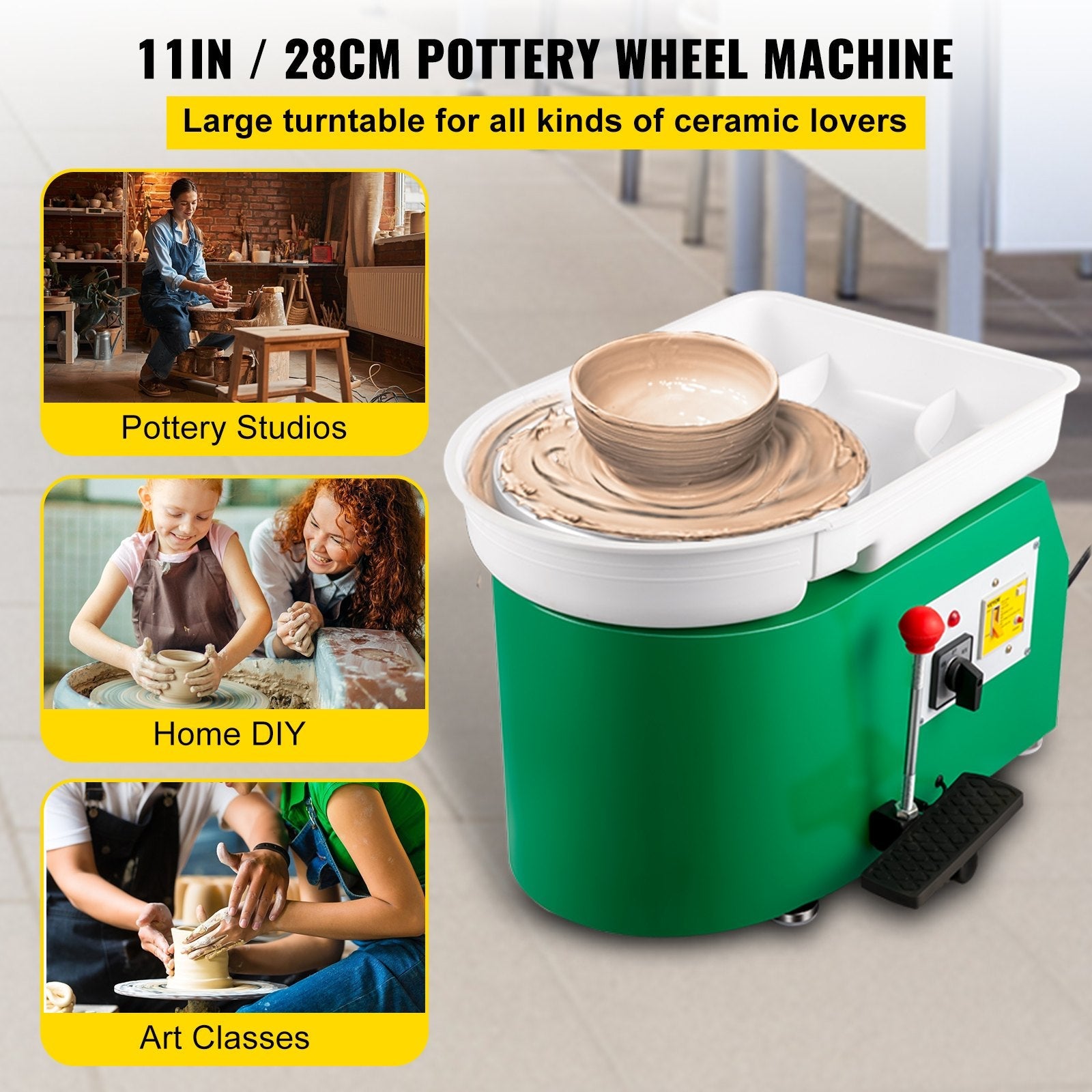 VEVOR Pottery Wheel 28cm Pottery Forming Machine 350W Electric Pottery Wheel with Adjustable Feet Lever Pedal DIY Clay Tool with Tray for Ceramic Work Clay Art DIY Clay Green, 18 Piece 