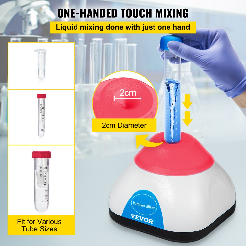 VEVOR Vortex Mixer, 3000RPM Mini Vortex Mixer Shaker, Touch Function Scientific Lab Vortex Shaker, Mix Up to 50ML, 6mm Orbital Diameter for Test Tube, Tattoo Ink, Nail Polish, Eyelash Adhesives, Paint 