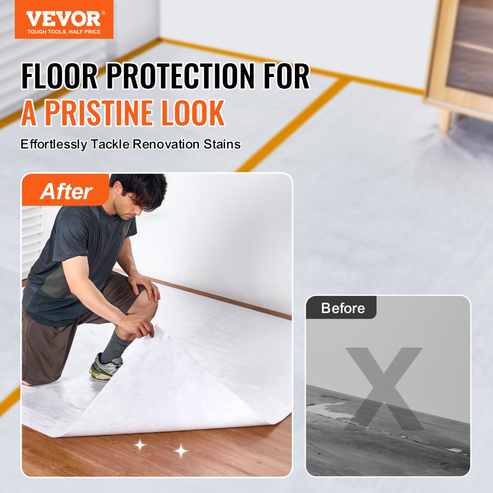VEVOR Carpet Protection Film, 39" x 100' Floor and Surface Shield, Easy to Cut Simple Installation, Fiber Fabric Car Mat Protection Film Roll for Construction & Renovation,White 