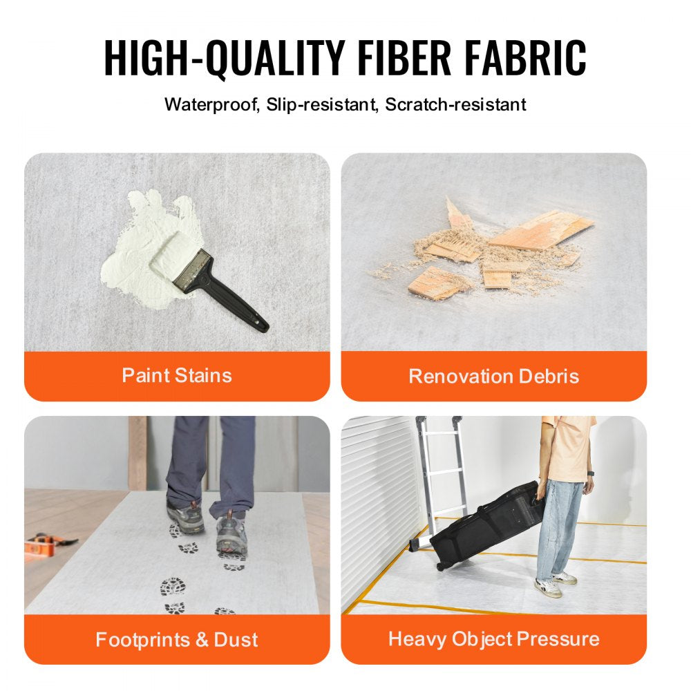 VEVOR Carpet Protection Film, 39" x 100' Floor and Surface Shield, Easy to Cut Simple Installation, Fiber Fabric Car Mat Protection Film Roll for Construction & Renovation,White 