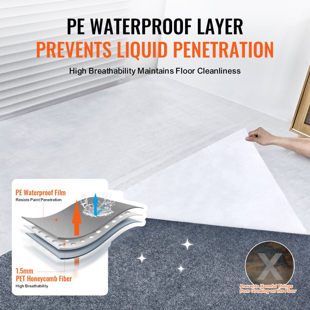 VEVOR Carpet Protection Film, 39" x 100' Floor and Surface Shield, Easy to Cut Simple Installation, Fiber Fabric Car Mat Protection Film Roll for Construction & Renovation,White 