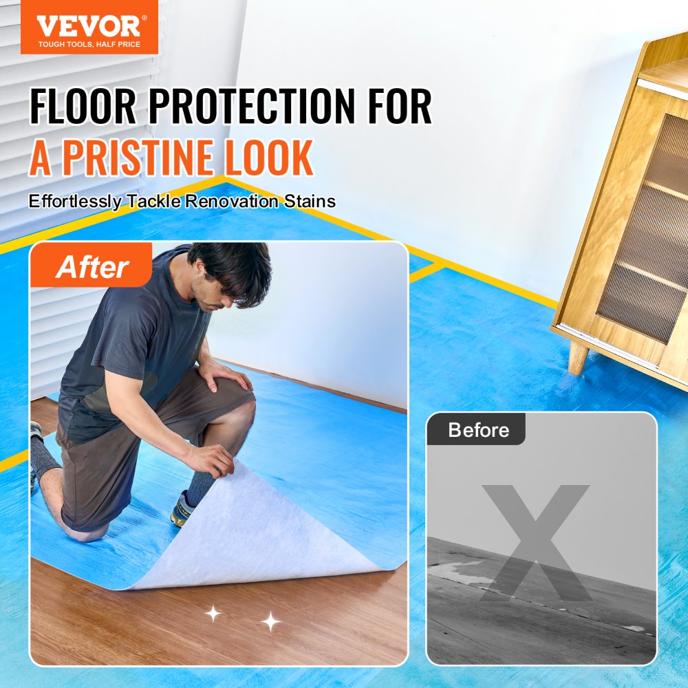 VEVOR Carpet Protection Film, 40" x 84' Floor and Surface Shield, Easy to Cut Simple Installation, Fiber Fabric Car Mat Protection Film Roll for Construction & Renovation,Blue 