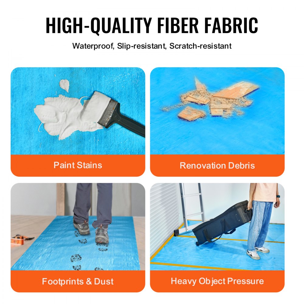 VEVOR Carpet Protection Film, 40" x 84' Floor and Surface Shield, Easy to Cut Simple Installation, Fiber Fabric Car Mat Protection Film Roll for Construction & Renovation,Blue 