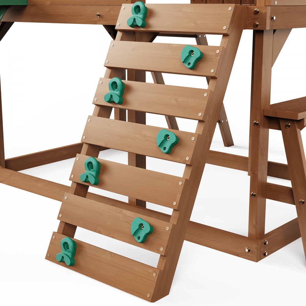 VEVOR Outdoor Wooden Playhouse Kids Garden Game Cottage with Slide Ladder Window 