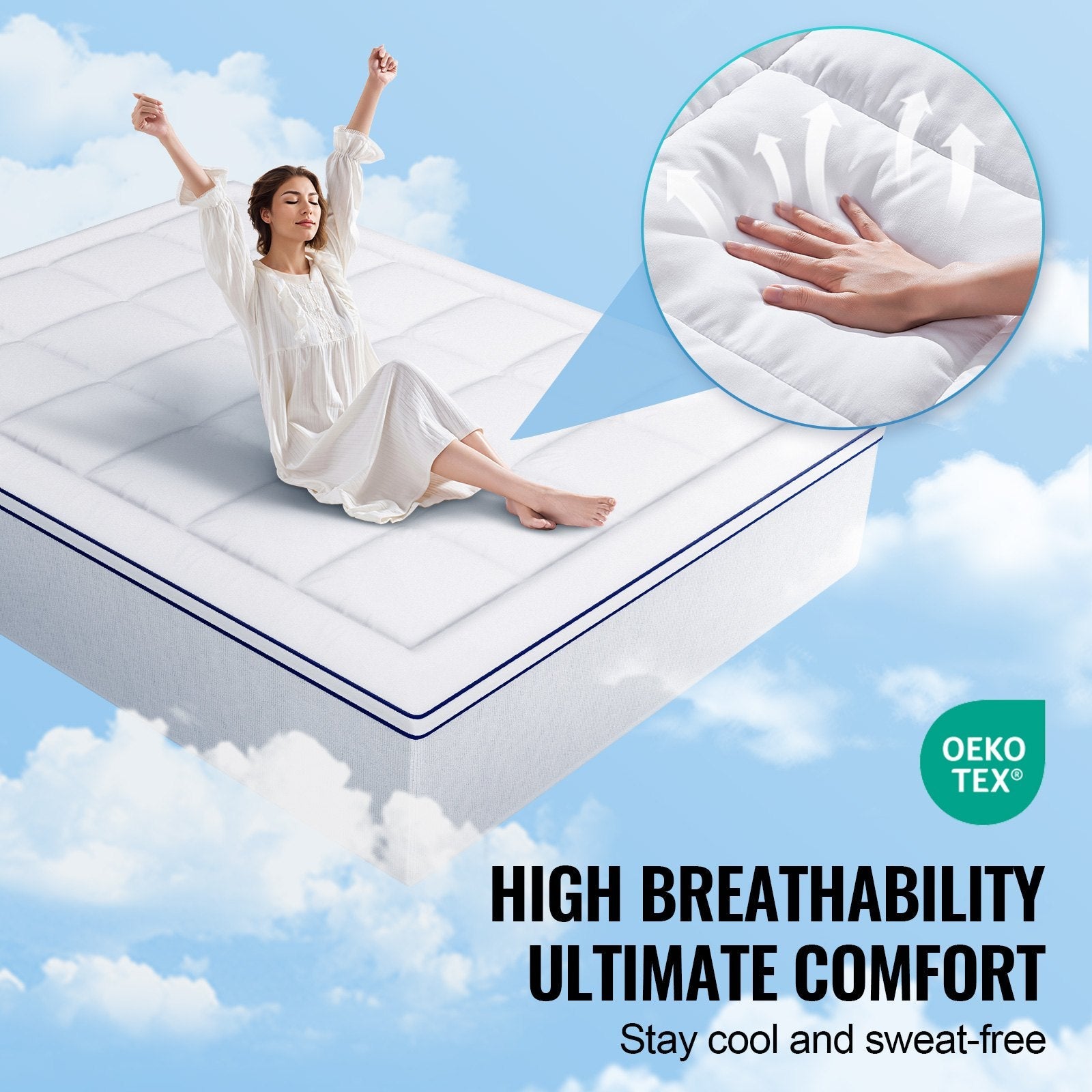 VEVOR Mattress Topper Fiber Fill Detachable & Washable Queen Size 1 in Thickness 